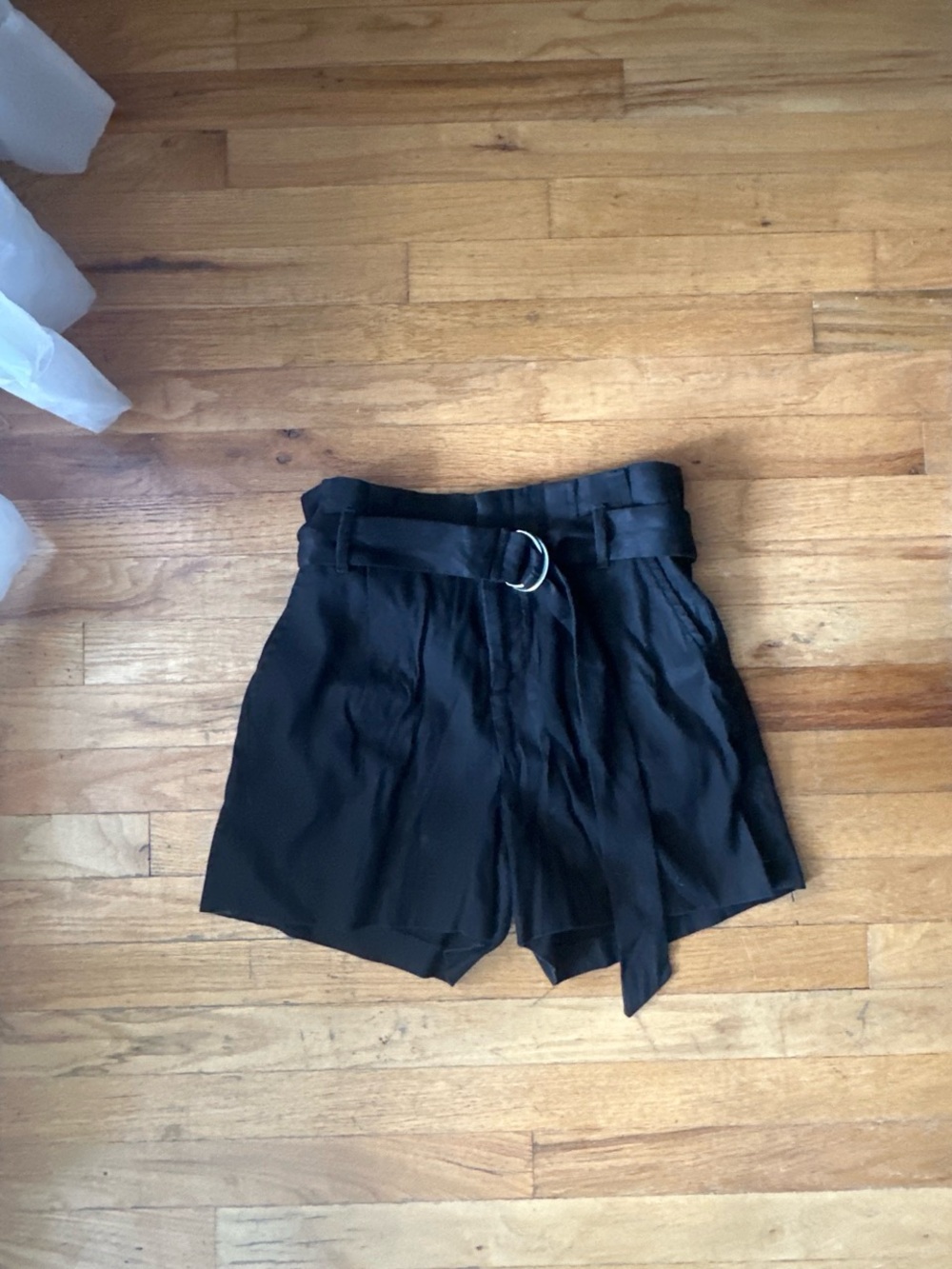 Vintage Banana Republic Black High-Waist Paperbag Shorts with D-Ring Belt
